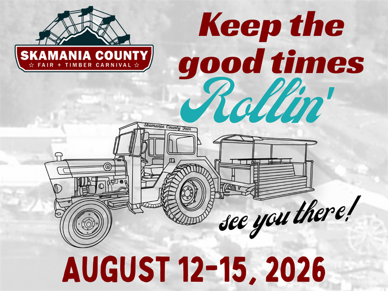 Logo for 2026 Skamania County Fair - Keep the Good Times Rollin'